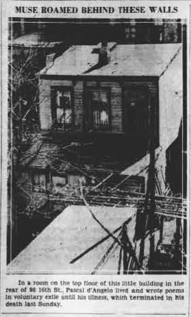 A page of the Daily Eagle Newspaper with a photo and note on Pascal D'Angelo's home and death in New York